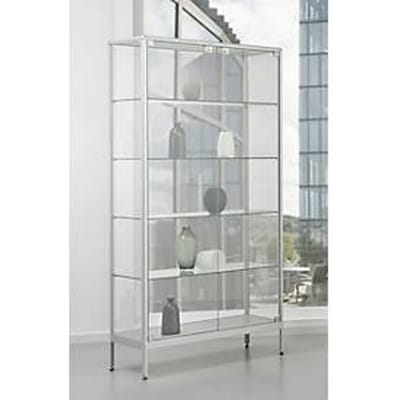 Staande presentatievitrine, dubbele vleugeldeur, aluminium frame, gehard veiligheidsglas, B 1000 x D 400 x H 1950 mm, zilver