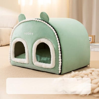 Herfst en Winter Kattenmand met Dubbele Openingen Semi-afgesloten Multi-huisdier Familie Yurt Kennel Kleine Hond Warm Kattenbed, Huisdier Kattenmand beige