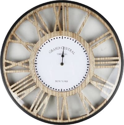 Urban Living Wandklok Grand Central - Open structuur - Dia 50 cm - hout/kunststof - beige/grijs
