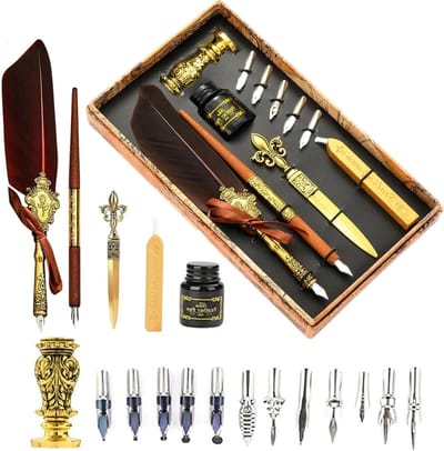 Complete Calligraphy Set voor Beginners en Volwassenen met Antieke Sealing Wax Kit, Houten Strips en 17 Dipping Tips voor Creatief Schrijven en Sealen van Brieven