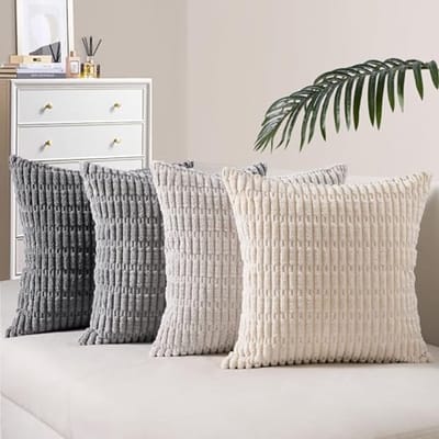 Set van 4 Kussenhoezen 60x60 cm Grijs - Corduroy Decoratieve Kussens voor Bank, Slaapkamer en Woonkamer
