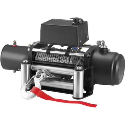 Elektrische Lier, 5400 kg Hefcapaciteit, 12V DC Trucklier met 9,1 mm x 26 m Staalkabel, Draadloze & Bedrade Afstandsbediening, Geschikt voor het Slepen van SUV Jeep
