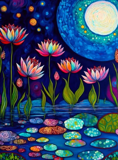 1000 Stuks Legpuzzel Volwassenen: Maanverlichte Waterlelies Kunstwerk