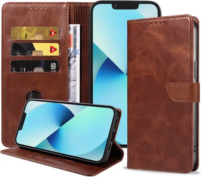 Geschikt voor iPhone 13 Telefoonhoesje Kunstleer met Magnetisch lipje en Pasjeshouder Book Case met Klepje - Donkerbruin - Smartphonica geschikt voor iPhone 13