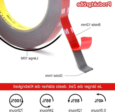 Extra sterke dubbelzijdige tape - waterdicht en hittebestendig - 10m x 12mm voor auto, wand, LED-strips en interieurdecoratie