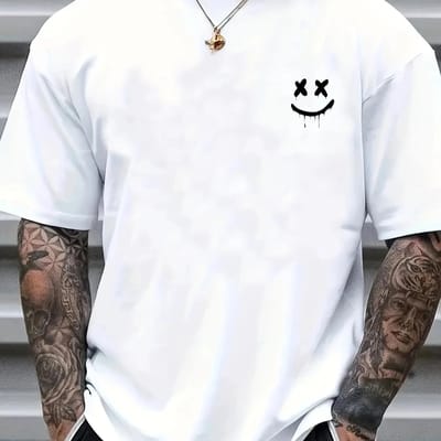 Smiley Amerikaans T-shirt Bedrukt Retro Korte mouw Mannelijk Alfabet Los 3XL wit