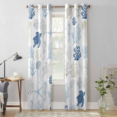 Zomer Zeeleven Zeeschildpad Zeester Koraal Raamgordijnen voor Woonkamer Luxe Slaapkamer Gordijn Keuken Jaloezieën Draperieën Gordijnen 135W x 92H(cm) x1