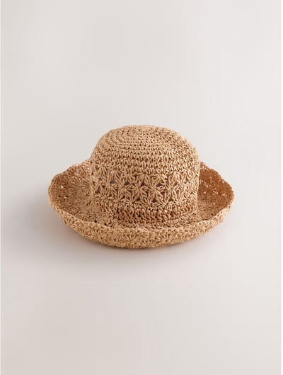 Next - Dames - Vissershoedje van papier met geschulpte rand - Naturel
