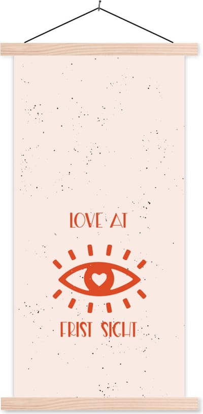 Posterhanger incl. Poster 60x120 cm - Schoolplaat - Quotes - Romantisch - Stel - Love at first sight - Spreuken - Textielposter - Blanke latten