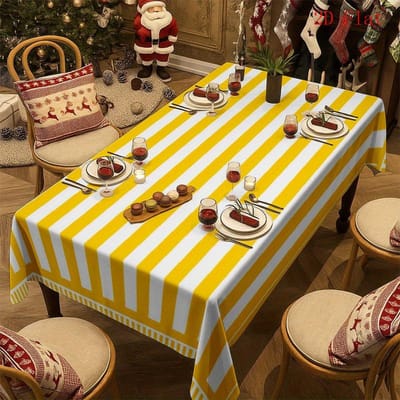Geel Witte Streep Rechthoekige Tafelkleed voor Tafeldecoraties Wasbaar Boerderij Keuken Eettafelkleed Picknick Feest Decor 90x140cm white
