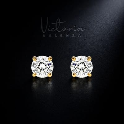 Victoria Valenza 925 Sterling Vergulde Solitair Oorbellen met Zirkonia Stenen - Oorknoppen - 925 sterling zilver - Goudkleurig - Zirkonia