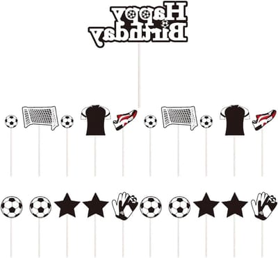 Voordelige 21-delige verjaardagstaart versiering met voetbalthema, shirts en accessoires