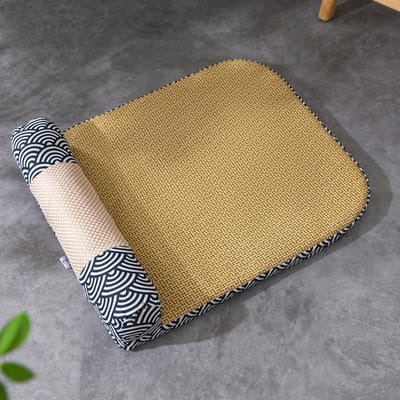 Tapis d'été Nid Frais Nid de Chat Quatre Saisons Usage Général Peut Être Démonté et Lavé Chenil Respirant Tapis en Rotin Lit pour Chat de Compagnie Tapis de Couchage L 55*65 beige