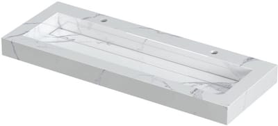 INK Pitch Wastafel Keramische Slab Centraal met Drain en Front en Side Skirts 2 Kraangaten - 1200x450x90 mm - Statuario Glans