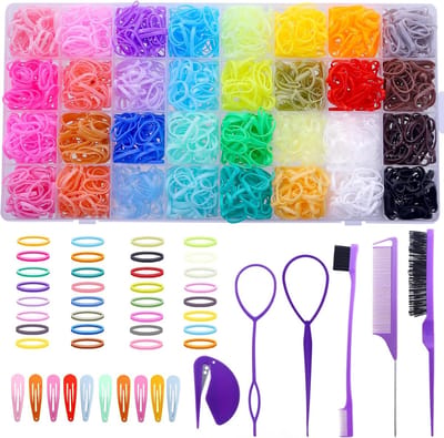 Elastische Haarelastiekjes - 32 kleuren kleine haarelastiekjes - met 16 stylingtools - 2000 stuks met Elastiekensnijder