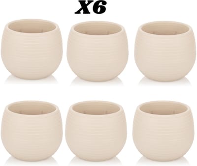 6st ronde sierpotten crème cactus bloempotjes wit 6cm wateropvang drainage UV-bestendig