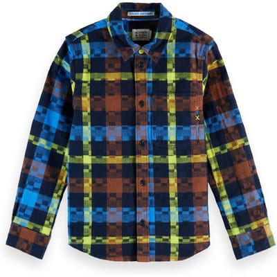 Scotch & Soda Boy Flannel Checked Shirt Campanula/ Sky Captain/ Limeaid Ch Taglia: 4 | Camicie Outlet | kids | Verde