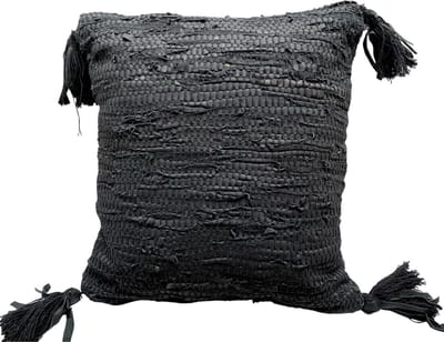 Rocaflor - kussen - zwart - leer - gerecycled - 45x45 cm