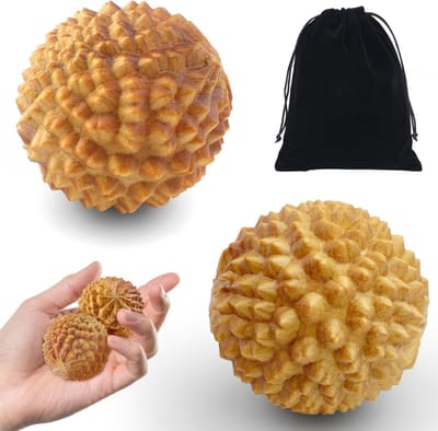 Set van 2 Handmassageballen in Durianvorm, 4.2cm, voor Stressverlichting en Ontspanning met Zachte Opbergtas