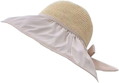 Dailygoods - Zonnehoed, ademend, zonnehoed, strohoed, voor dames, zomer, strand met strik, beige