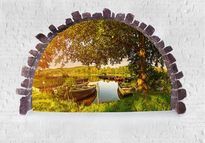 Fotobehangkoning - Behang - Vliesbehang - Fotobehang Uitzicht op het Meer in 3D - 150 x 105 cm