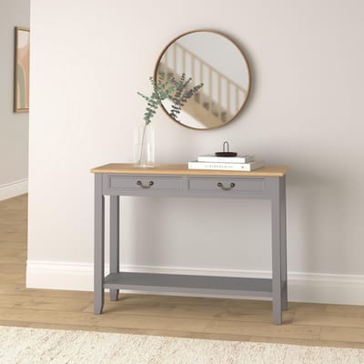 Houten Wandtafel Grijs met 2 Lades en Schap - Veelzijdige Bijzettafel / Dressoir voor Interieur