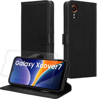 kwmobile telefoonhoesje geschikt voor Samsung Galaxy Xcover7 hoesje - Smartphone case met pasjeshouder - RFID-blokkering en screenprotector - In zwart