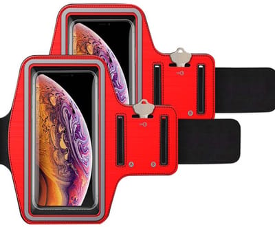 2 Pack Sport armband Geschikt voor Apple iPhone 16 Pro Max / 15 Pro Max / 14 Pro Max 13 Pro Max / 12 Pro Max / 11 Pro Max met verstelbare elastische band en sleutelhouder voor hardlopen Hoes - Wandelen Sportband - rood