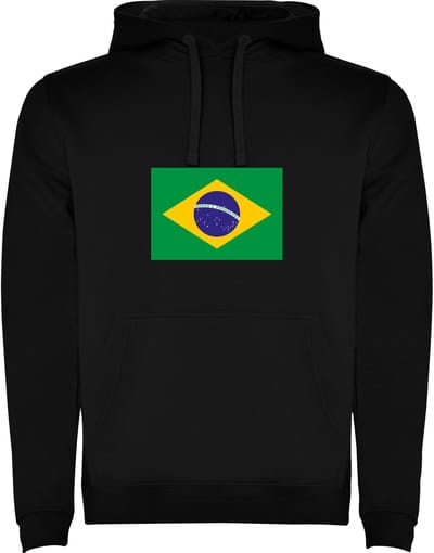 Zwarte unisex hoodie met Wereldse vlaggen het land Brazilie merk Roly maat M