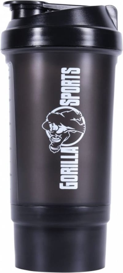 Gorilla Sports Shakebeker - Shaker - Met Poeder Opslag - 500 ml - Zwart