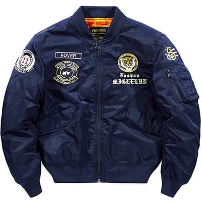 Heren Nieuwe Outdoor Casual Opstaande Kraag Aviator Herenjas Losse Geborduurde Jas voor Heren XL