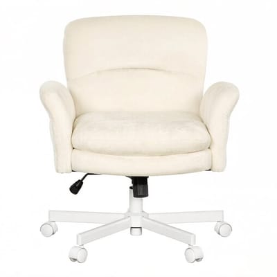 OKWISH Draaistoel Met Armleuningen – 360 Graden Draaibaar – Ergonomische Eetkamerstoel Voor Woonkamer En Slaapkamer – Chenille – Beige