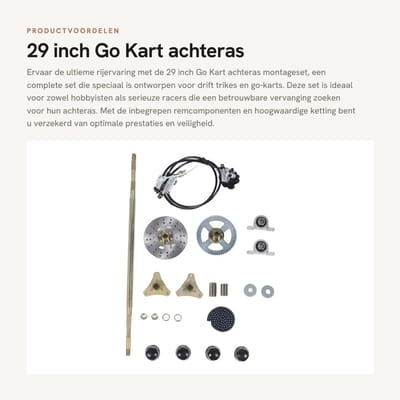Dailygoods- Achteras Montageset 29 Inch - Compleet met Remcomponenten - Kettingwielketting - Wielnaven - Geschikt voor 50/70/90 cc ATV-quads - Duurzaam Metaal - Skelter Achteras