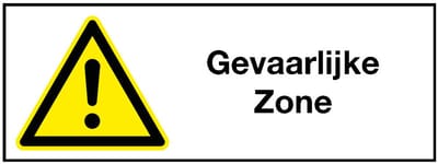 Gevaarlijke zone sticker met tekst 150 x 50 mm
