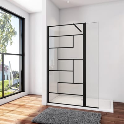 Inloopdouche 100x200cm met zwart decor, 30x200cm draaibaar hoekprofiel,73-120cm Stabilisatiestang,8mm NANO EasyClean veiligheidsglas