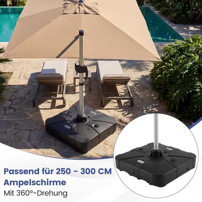 Pro-Series Verrijdbare Parasolvoet XXL – Vulbaar tot 170 kg – Met Geïntegreerd Metalen Kruisframe – Voor Grote Zweefparasols (250-350 cm) – Weerbestendig HDPE