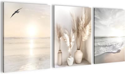 Set muurschilderingen strand zee boho beige - Klaar om op te hangen - Voor woonkamer, slaapkamer en gang