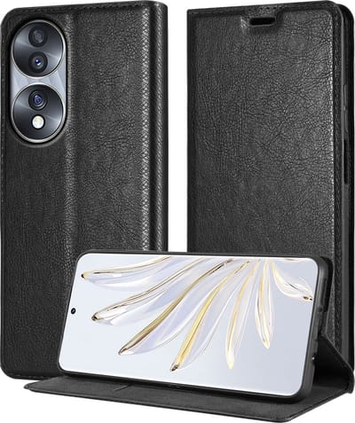 Cadorabo Hoesje geschikt voor Honor 70 in ZWARTE NACHT - Beschermhoes met magnetische sluiting, standfunctie en kaartvakje Book Case Cover Etui