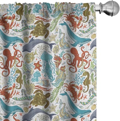 ABAKUHAUS Onderwater Gordijnen – Warboel Zeewezens – 2x75x175 cm