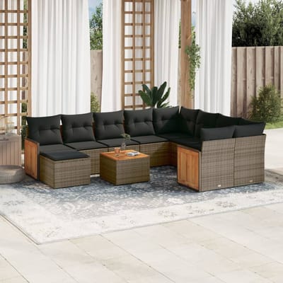 vidaXL - 11-delige - Loungeset - met - kussens - poly - rattan - grijs