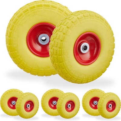 8x steekwagenwiel - 4.1/3.5-4 - rubber - bolderkarwiel - antilekband geel-rood