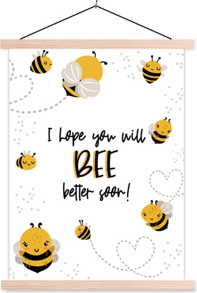 Posterhanger incl. Poster 87x120 cm - Schoolplaat - Beterschap - Quote - Bij - Textielposter - Blanke latten