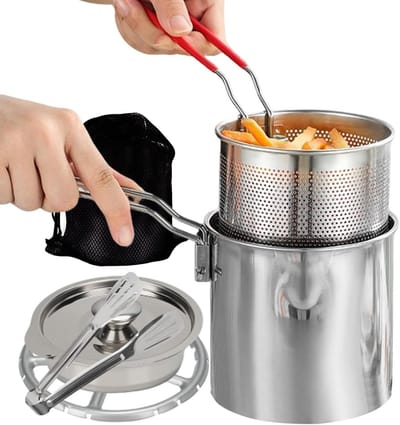 Mini Frituurpan - Kleine Friteuse - Thuis Frituren - Roestvrij Staal - 1.2 Liter - Zilver