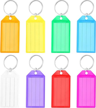 40 Pcs Small Key Tags with Labels - Heavy Duty Key Rings and Fobs - Coloured Marker Keyrings for Pets and Kids - Memory Sticks USB Drives - Backpacks and Luggage .