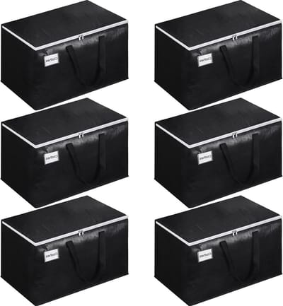 Verhuisdozen XL - Opbergzakken Koffers - Opbergen Verhuizen - Verstevigde Handvatten Dubbele Rits - 125 L - Zwart