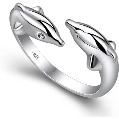 Bague en Cuivre Dauphins Classiques Pour Femmes Belle Mode Mariage Fiançailles Bijoux Zircon Brillant Fête Cadeau Femmes resizable white
