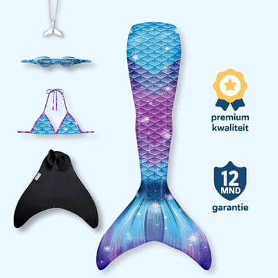 The orginal Galaxy zeemeerminstaart maat 158-164 (XS) met bikini - monovin met voetvakken - zwembril en ketting