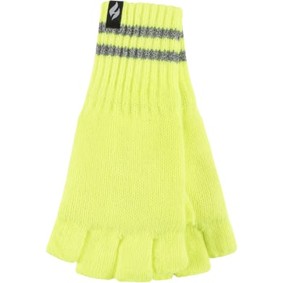 Heren gebreide vingerloze reflecterende handschoenen voor de winter | Heat Holders | Thermische Hi Viz werkhandschoenen - Geel