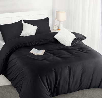 Famanu Bedding Dekbedovertrek Set - Zachte Microvezel Dekbedovertrek 200x200cm met Kussenslopen 50x75cm - Beddengoed Dekbedovertrek Set - Zwart