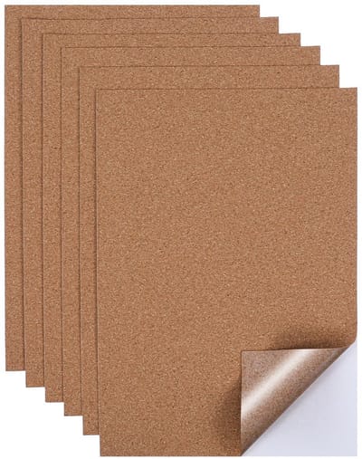 Dailygoods- Kurkplaten 6 stuks - Zelfklevend 30 x 21 cm - Rechthoekige Kurkwand - Antislip - Eikenschors - 1 mm Dikke Kurkmat - Kurkvel